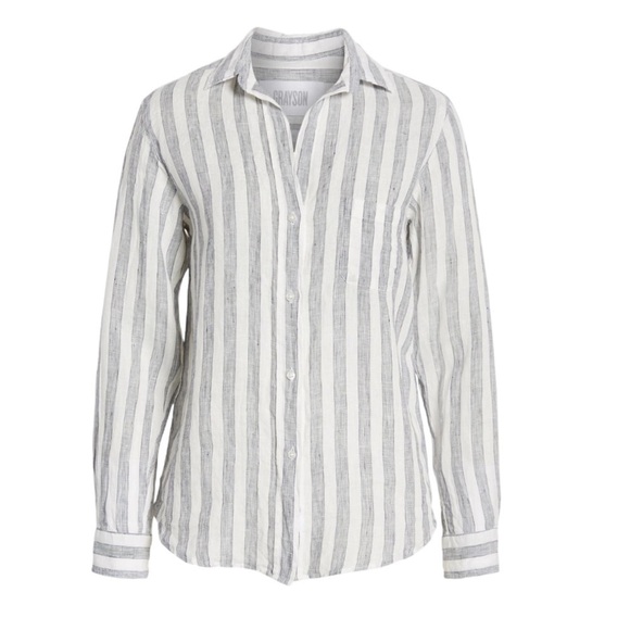 Grayson - The Hero Stripe Tumbled Linen Button Down Shirt Blouse Sz 12/14 - Picture 3 of 12